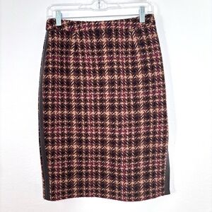 Etcetera Tweed Pencil Skirt Brown Leather Trim‎ Size 2